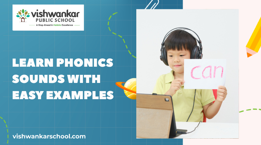 Phonics sounds chart with A to Z letter examples for kids